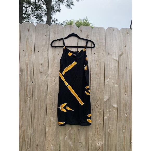 Willy Black Bamboo Shift Dress Small Black Yellow Summer Beach Sundress Spring - Picture 2 of 8